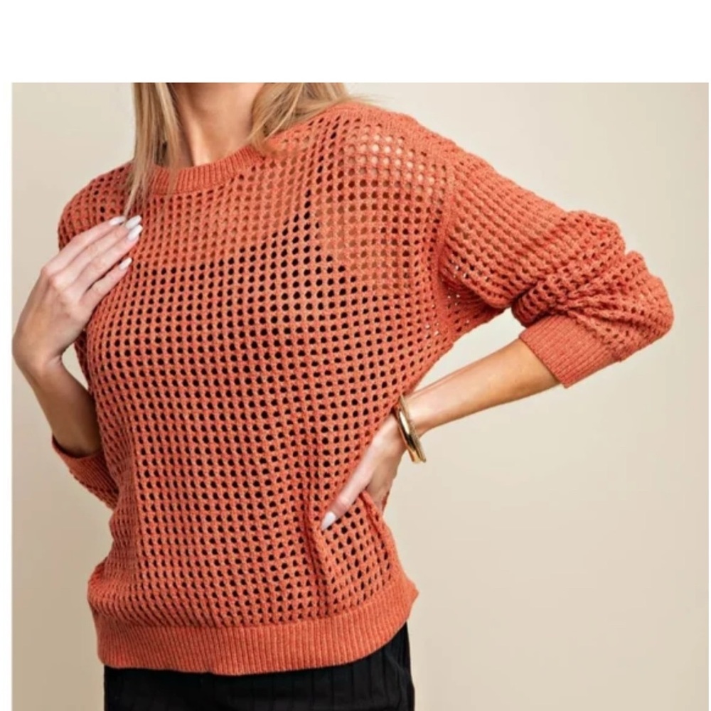 Burnt Orange Kori open knit sweater